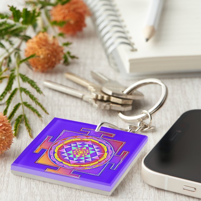 Sri Yantra - Hinduism Symbol Design 1 Key Ring (Front Right)