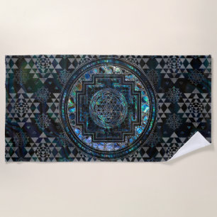 Sri Yantra  / Sri Chakra Abalone Shell and Silver Beach Towel