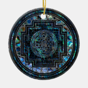 Sri Yantra  / Sri Chakra Abalone Shell and Silver Ceramic Tree Decoration