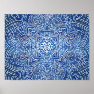 Sri Yantra  / Sri Chakra Blue Watercolor Poster