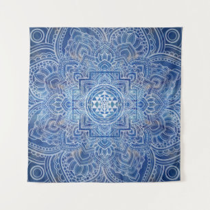 Sri Yantra  / Sri Chakra Blue Watercolor Tapestry