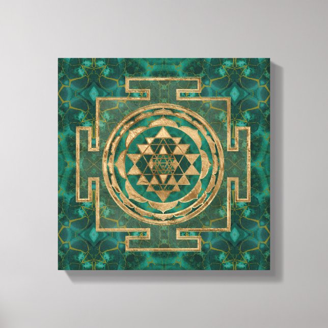 Sri Yantra  / Sri Chakra Malachite and gold Canvas Print (Front)