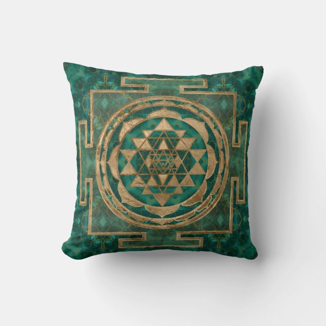 Sri Yantra  / Sri Chakra Malachite and gold Cushion (Front)