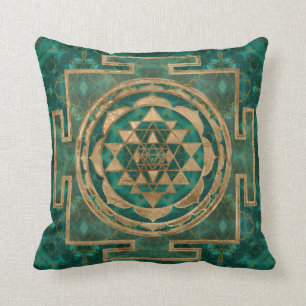 Sri Yantra / Sri Chakra Malachite and gold Cushion