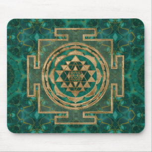 Sri Yantra  / Sri Chakra Malachite and gold Mouse Mat
