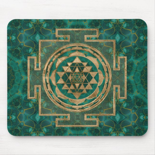 Sri Yantra  / Sri Chakra Malachite and gold Mouse Mat (Front)