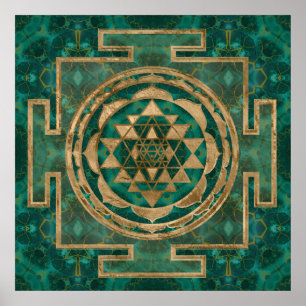 Sri Yantra  / Sri Chakra Malachite and gold Poster