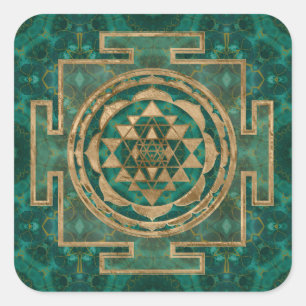 Sri Yantra  / Sri Chakra Malachite and gold Square Sticker