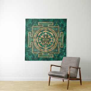 Sri Yantra  / Sri Chakra Malachite and gold Tapestry