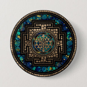 Sri Yantra / Sri Chakra Marble and Gold 7.5 Cm Round Badge