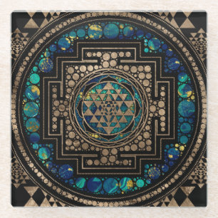 Sri Yantra  / Sri Chakra Marble and Gold Glass Coaster