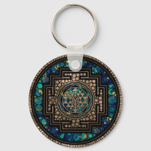 Sri Yantra  / Sri Chakra Marble and Gold Key Ring