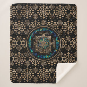 Sri Yantra  / Sri Chakra Marble and Gold Sherpa Blanket
