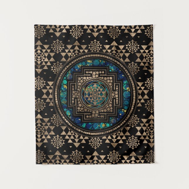 Sri Yantra  / Sri Chakra Marble and Gold Tapestry (Front)