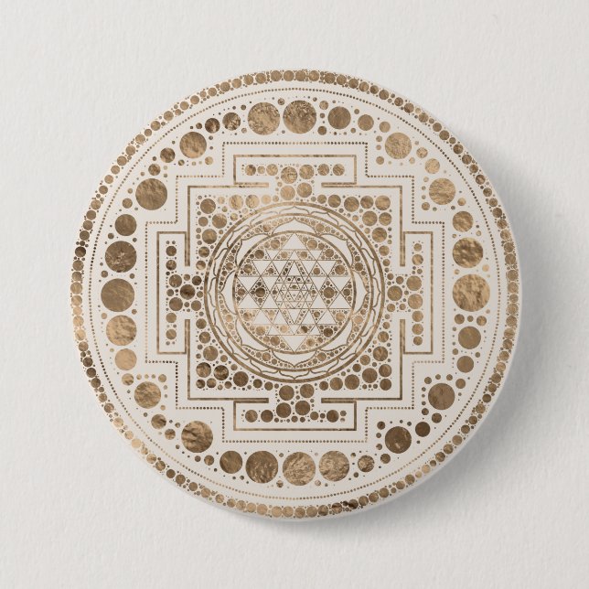 Sri Yantra  / Sri Chakra Pastel Gold 7.5 Cm Round Badge (Front)
