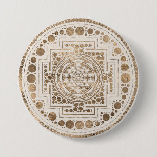Sri Yantra / Sri Chakra Pastel Gold 7.5 Cm Round Badge
