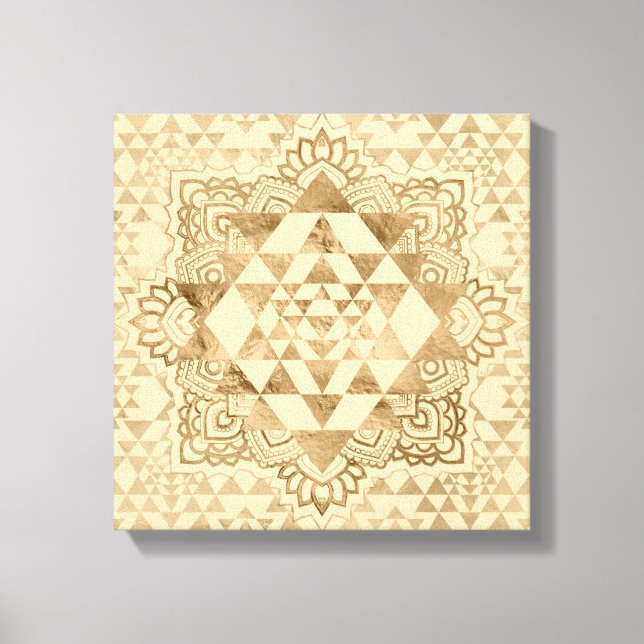 Sri Yantra  / Sri Chakra Pastel Gold Canvas Print (Front)