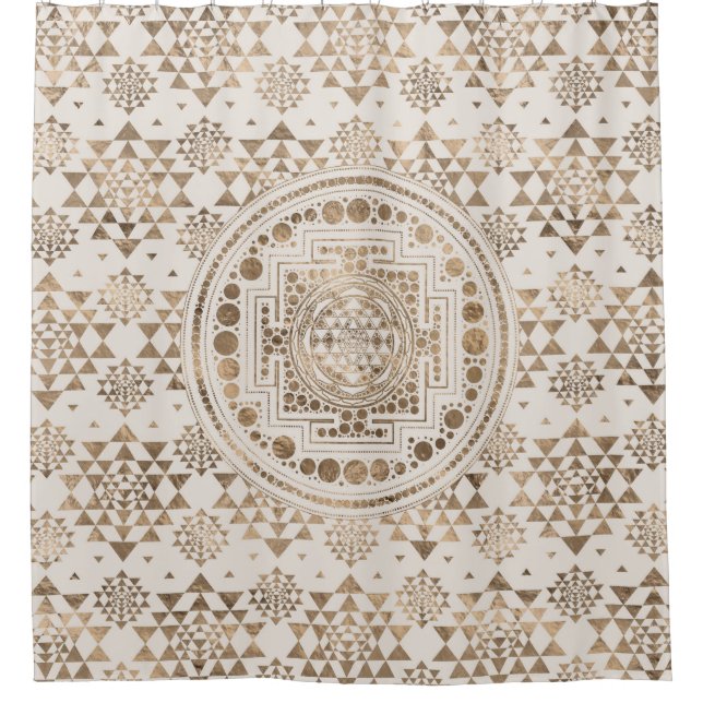 Sri Yantra  / Sri Chakra Pastel Gold Shower Curtain (Front)