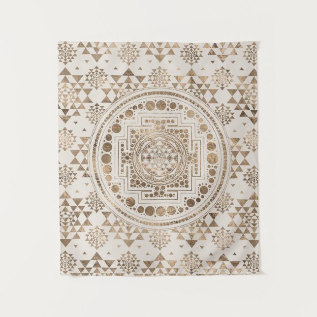 Sri Yantra  / Sri Chakra Pastel Gold Tapestry (Front)