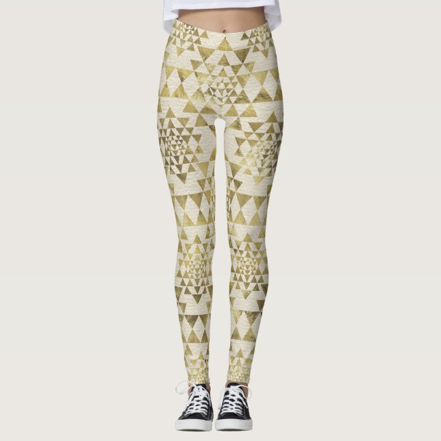 Sri Yantra  / Sri Chakra Pattern - Gold pastel Leggings (Front)