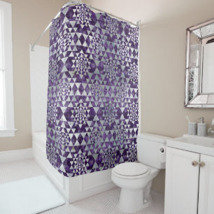 Sri Yantra  / Sri Chakra Pattern - Pearl Amethyst Shower Curtain