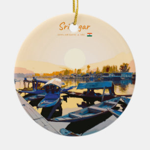 Srinagar, India - Dal Lake Shikara Boats Ceramic Tree Decoration