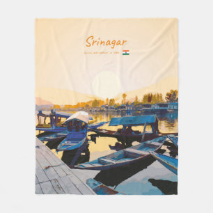 Srinagar, India - Dal Lake Shikara Boats Fleece Blanket