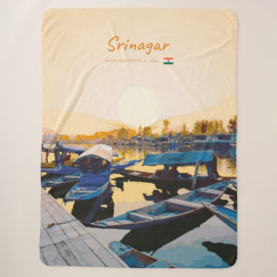 Srinagar, India - Dal Lake Shikara Boats Sherpa Blanket