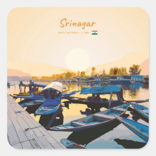 Srinagar, India - Dal Lake Shikara Boats Square Sticker