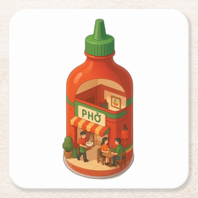 Sriracha Pho Shop Square Paper Coaster (Front)