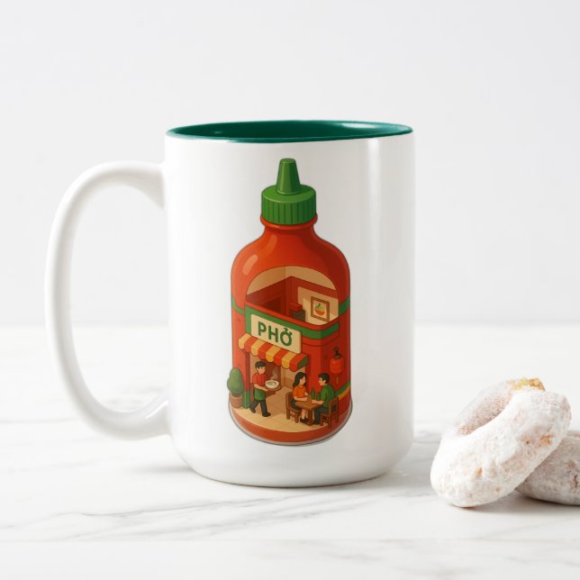 Sriracha Pho Shop Two-Tone Coffee Mug (With Donut)