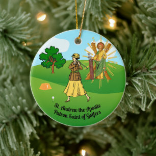 SS. Andrew & Jude with 2 Female Golfers Ceramic Tree Decoration