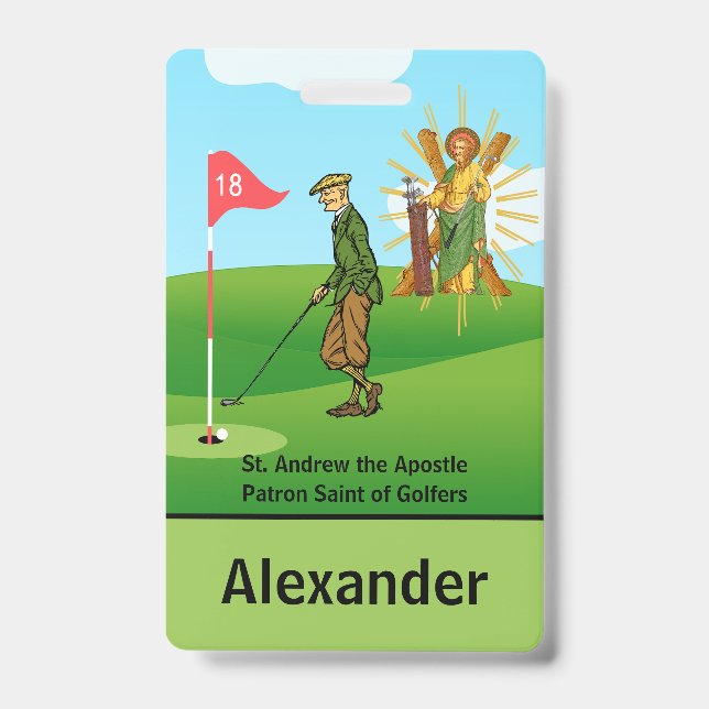 SS. Andrew & Jude with 2 Male Golfers Badge ID Badge (Front)