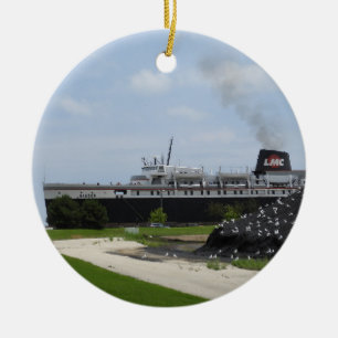 SS Badger Coal Ship Loading in Manitowoc WI Ceramic Tree Decoration