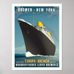 SS Europa Art Deco Travel Poster<br><div class="desc">This piece pays tribute to the Art Deco style advertisements used by ocean lines during the period of around the 1930's. Featuring the Nord Lloyd liners Europa and Bremen, this piece honours two liners that shaped the history of not only maritime design, but also in the success of World War...</div>
