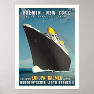 SS Europa Art Deco Travel Poster