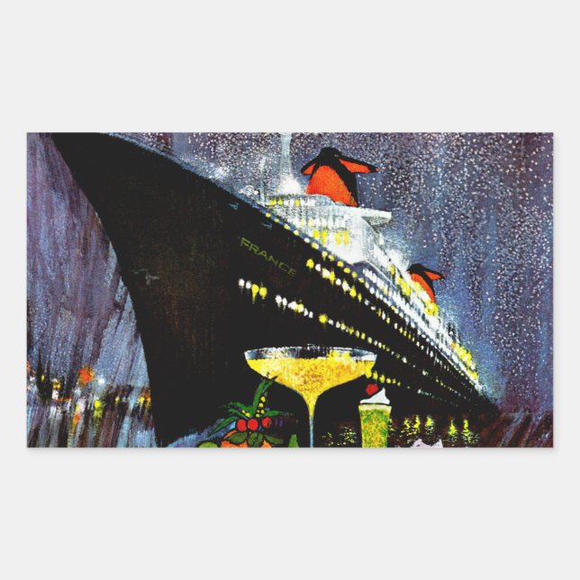 ss France with Champagne Rectangular Sticker (Front)