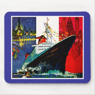 ss France with Eiffel Tower and Statue of Liberty Mouse Mat