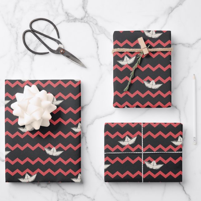 SS Georgie Boat Chevron Pattern Wrapping Paper Sheet (Front)