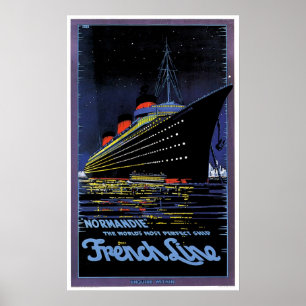 SS Normandie French Line Vintage Ship Ad Poster