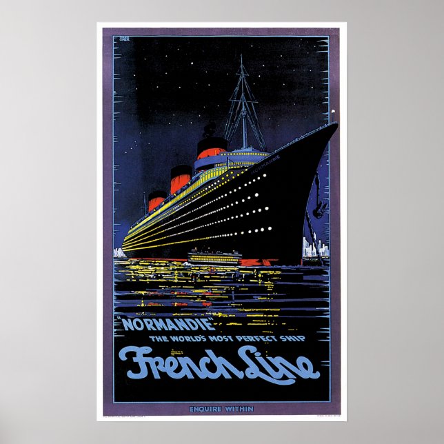 SS Normandie French Line Vintage Ship Ad Poster (Front)