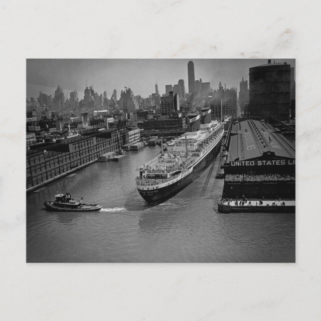 SS United States at Pier in New York City Postcard (Front)