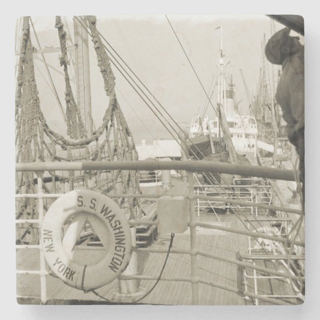 SS Washington Luxury Liner Cruise Ship 1930's Deck Stone Coaster (Front)
