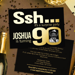 Ssh... Surprise 90th Birthday party gold black