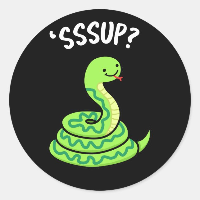 Sssup Funny Hissing Snake Pun Dark BG Classic Round Sticker (Front)