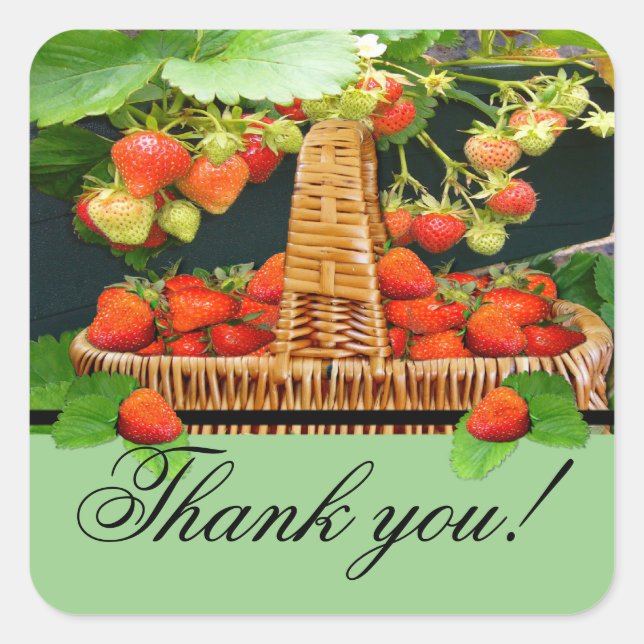 Sstrawberry Basket Thank You Square Sticker (Front)