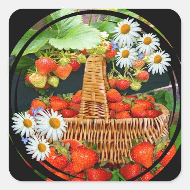 Sstrawberry Basket with Daisies Square Sticker (Front)