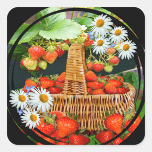 Sstrawberry Basket with Daisies Square Sticker