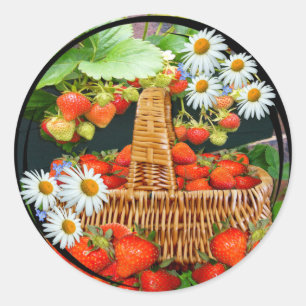 Sstrawberry Basket with Daisies ~ Sticker