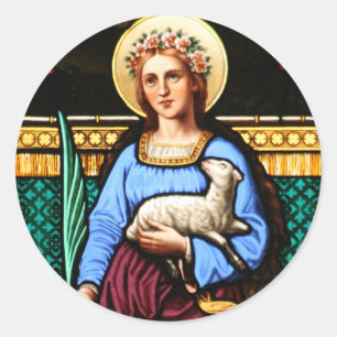 St Agnes of Rome, holding lamb and palm leaf Classic Round Sticker